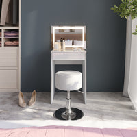 Vicco Tavolo da toeletta Bianco/bianco lucido 51.4 cm con specchio LED e sgabello