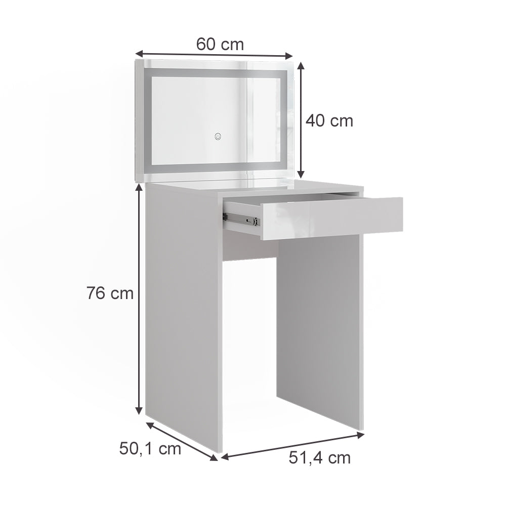 Vicco Tavolo da toeletta Bianco/bianco lucido 51.4 cm con specchio LED