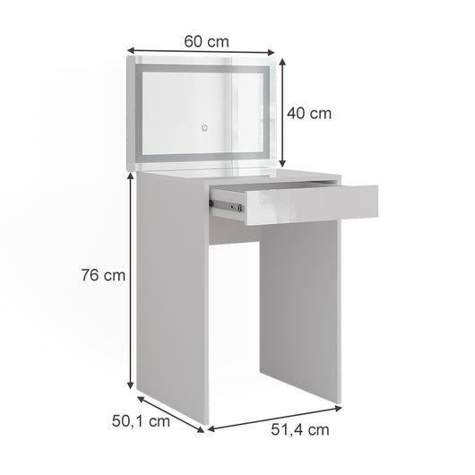 Vicco Tavolo da toeletta Bianco/bianco lucido 51.4 cm con specchio LED
