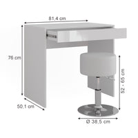 Vicco Tavolo da toeletta Bianco/bianco lucido 81.4 cm con sgabello