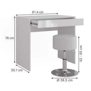 Vicco Tavolo da toeletta Bianco/bianco lucido 81.4 cm con sgabello