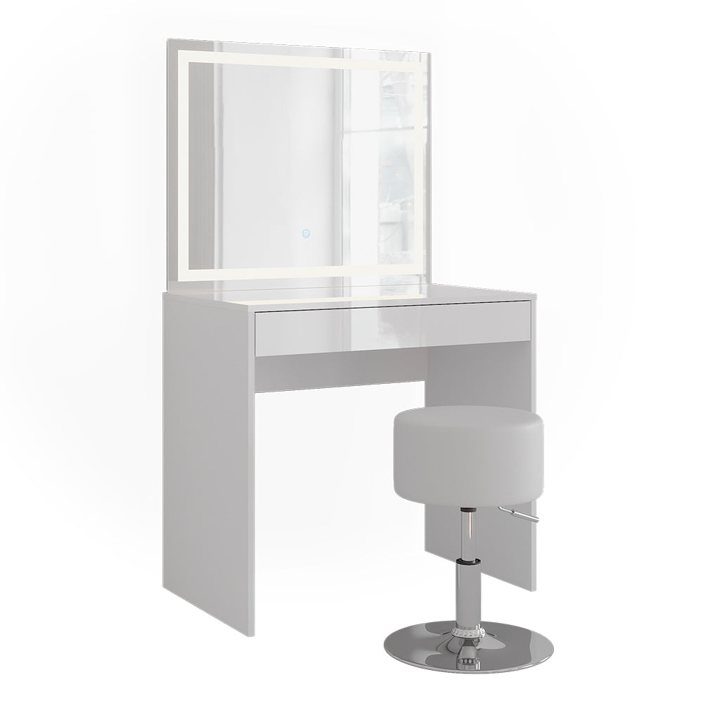 Vicco Tavolo da toeletta Bianco/bianco lucido 81.4 cm con specchio LED e sgabello