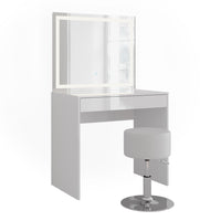 Vicco Tavolo da toeletta Bianco/bianco lucido 81.4 cm con specchio LED e sgabello