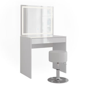 Vicco Tavolo da toeletta Bianco/bianco lucido 81.4 cm con specchio LED e sgabello