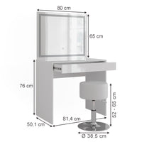 Vicco Tavolo da toeletta Bianco/bianco lucido 81.4 cm con specchio LED e sgabello