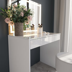 Vicco Tavolo da toeletta Bianco/bianco lucido 81.4 cm con specchio LED e sgabello