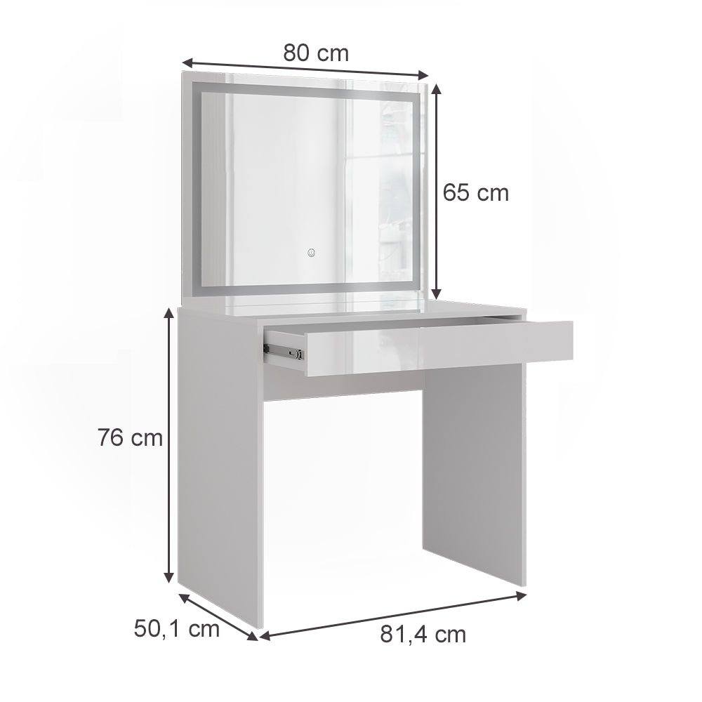 Vicco Tavolo da toeletta Bianco/bianco lucido 81.4 cm con specchio LED