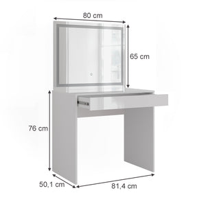 Vicco Tavolo da toeletta Bianco/bianco lucido 81.4 cm con specchio LED