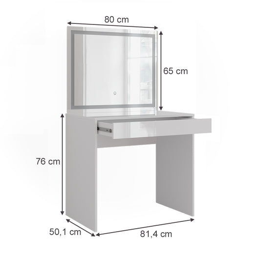 Vicco Tavolo da toeletta Bianco/bianco lucido 81.4 cm con specchio LED