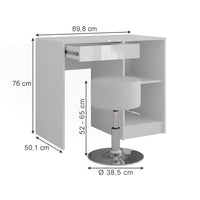 Vicco Tavolo da toeletta Bianco/bianco lucido 89.8 cm con sgabello