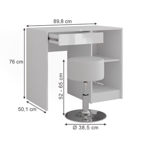 Vicco Tavolo da toeletta Bianco/bianco lucido 89.8 cm con sgabello