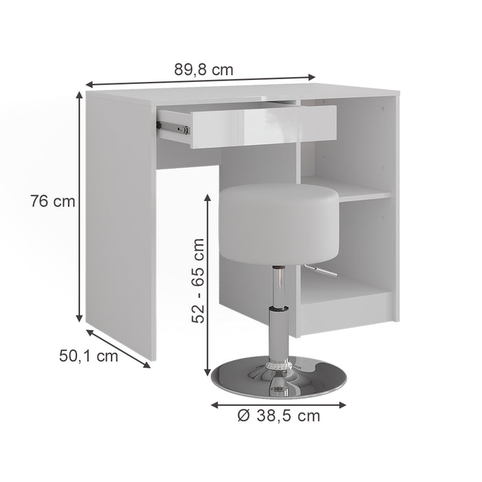 Vicco Tavolo da toeletta Bianco/bianco lucido 89.8 cm con sgabello
