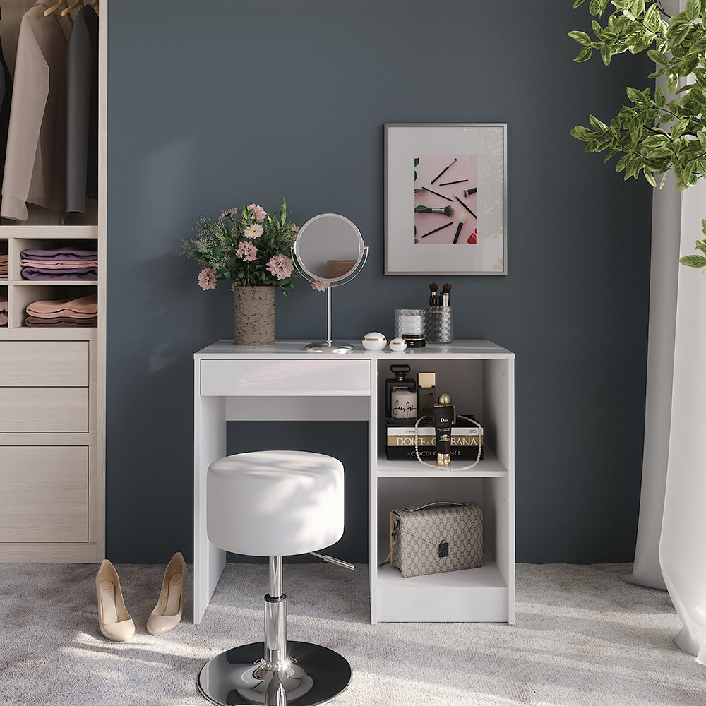 Vicco Tavolo da toeletta Bianco/bianco lucido 89.8 cm con sgabello
