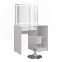 Vicco Tavolo da toeletta Bianco/bianco lucido 89.8 cm con specchio LED e sgabello