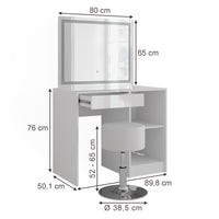 Vicco Tavolo da toeletta Bianco/bianco lucido 89.8 cm con specchio LED e sgabello