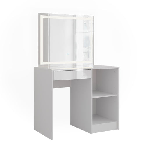 Vicco Tavolo da toeletta Bianco/bianco lucido 89.8 cm con specchio LED