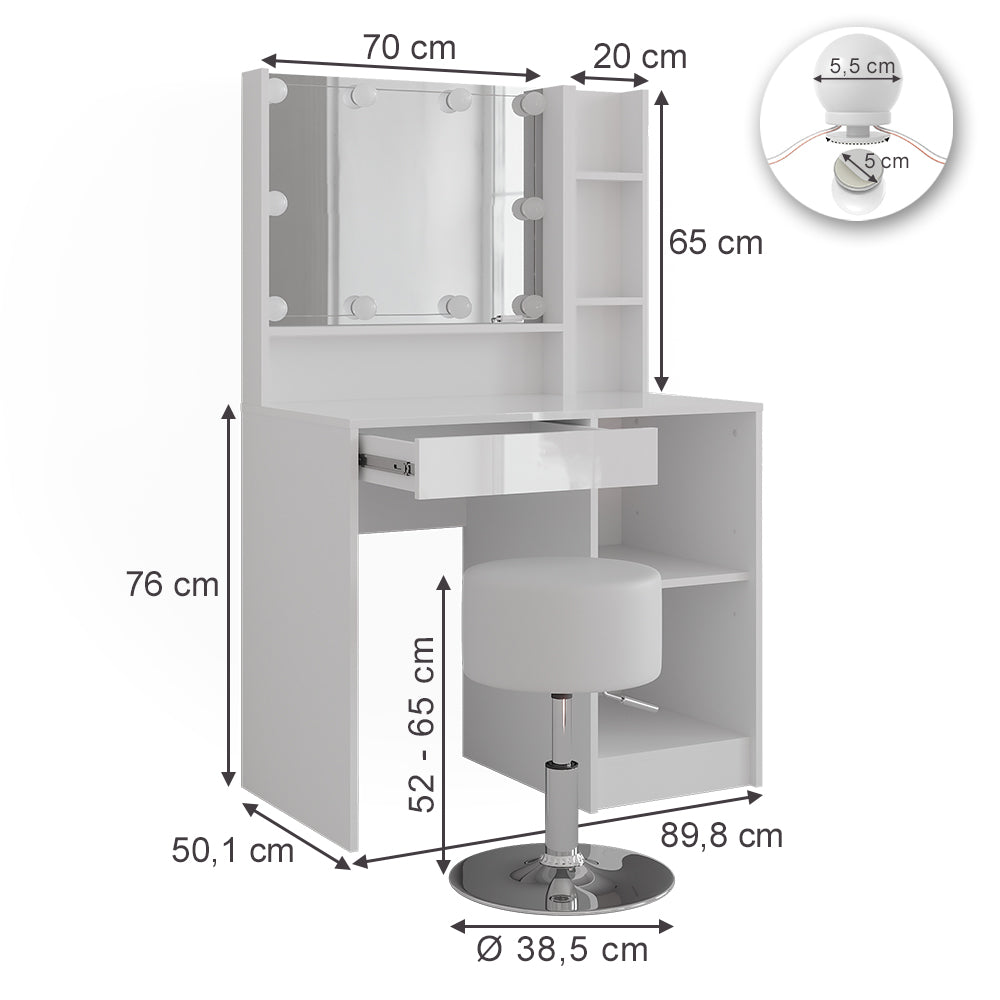 Vicco Tavolo da toeletta Bianco/bianco lucido 89.8 cm 5 parti