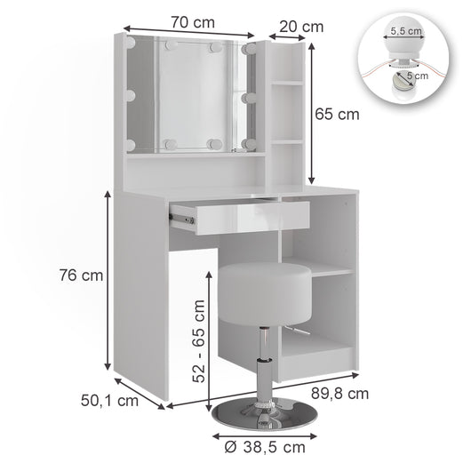 Vicco Tavolo da toeletta Bianco/bianco lucido 89.8 cm 5 parti
