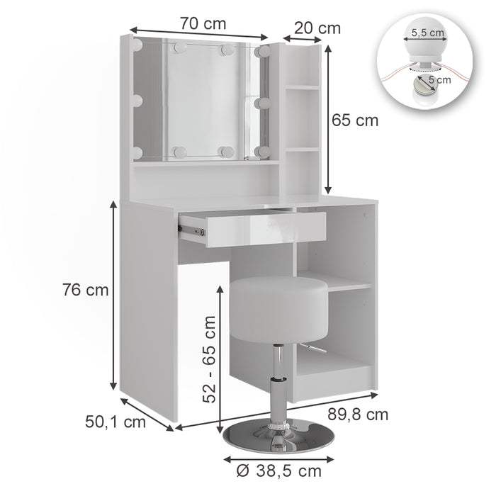Vicco Tavolo da toeletta Bianco/bianco lucido 89.8 cm 5 parti