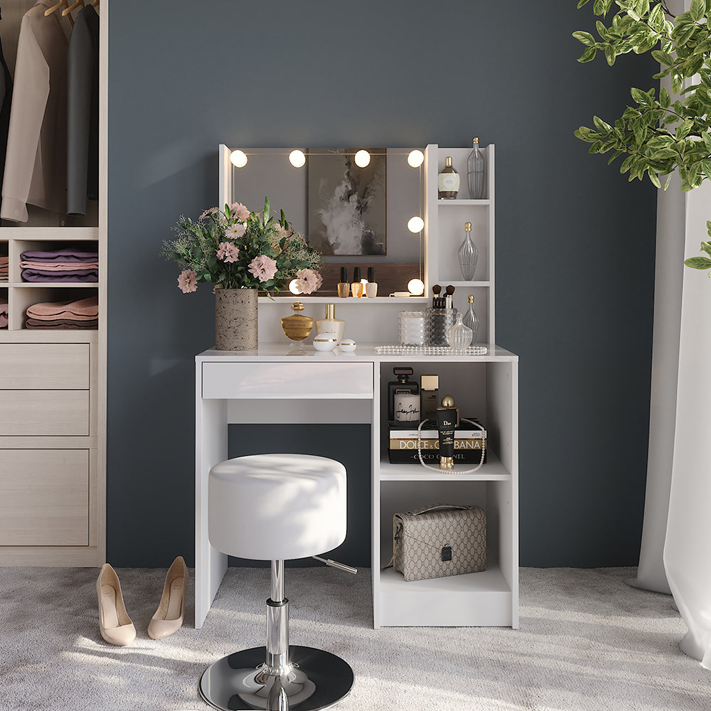 Vicco Tavolo da toeletta Bianco/bianco lucido 89.8 cm 5 parti