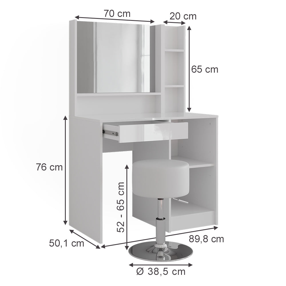 Vicco Tavolo da toeletta Bianco/bianco lucido 89.8 cm 4 parti