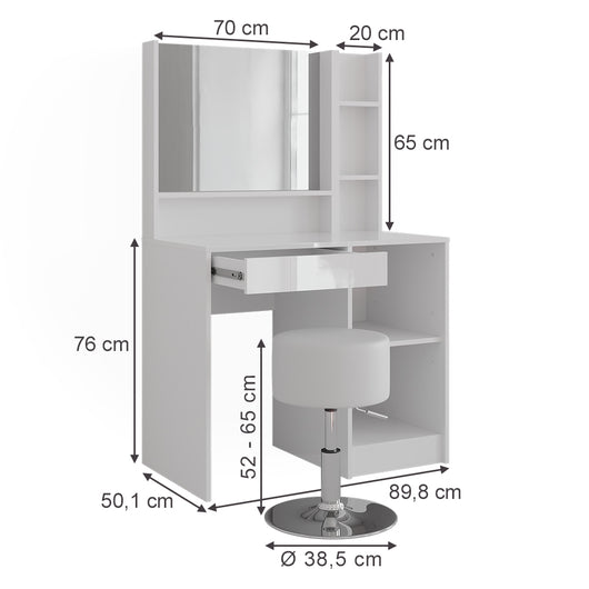 Vicco Tavolo da toeletta Bianco/bianco lucido 89.8 cm 4 parti
