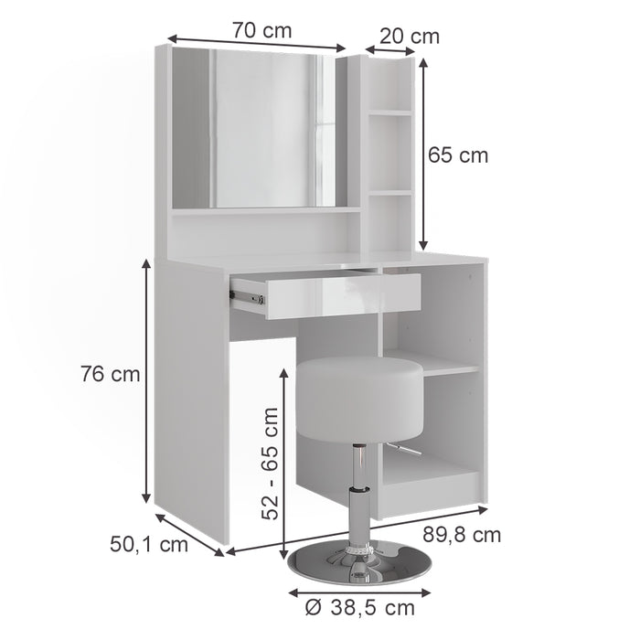 Vicco Tavolo da toeletta Bianco/bianco lucido 89.8 cm 4 parti