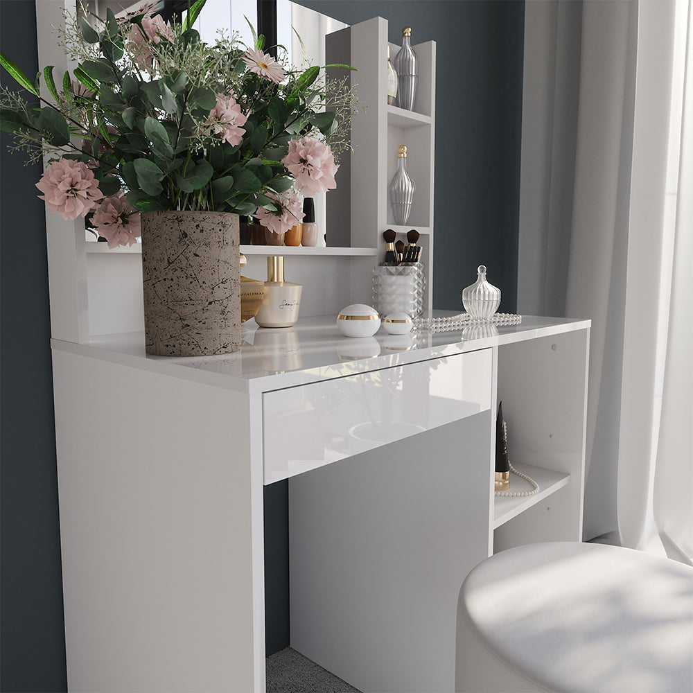 Vicco Tavolo da toeletta Bianco/bianco lucido 89.8 cm 4 parti