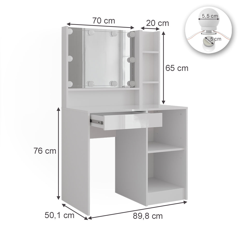 Vicco Tavolo da toeletta Bianco/bianco lucido 89.8 cm 7 parti