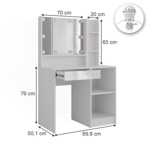 Vicco Tavolo da toeletta Bianco/bianco lucido 89.8 cm 7 parti