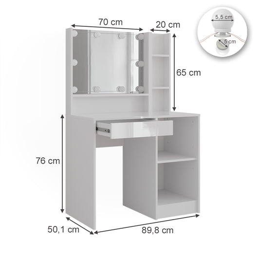 Vicco Tavolo da toeletta Bianco/bianco lucido 89.8 cm 7 parti