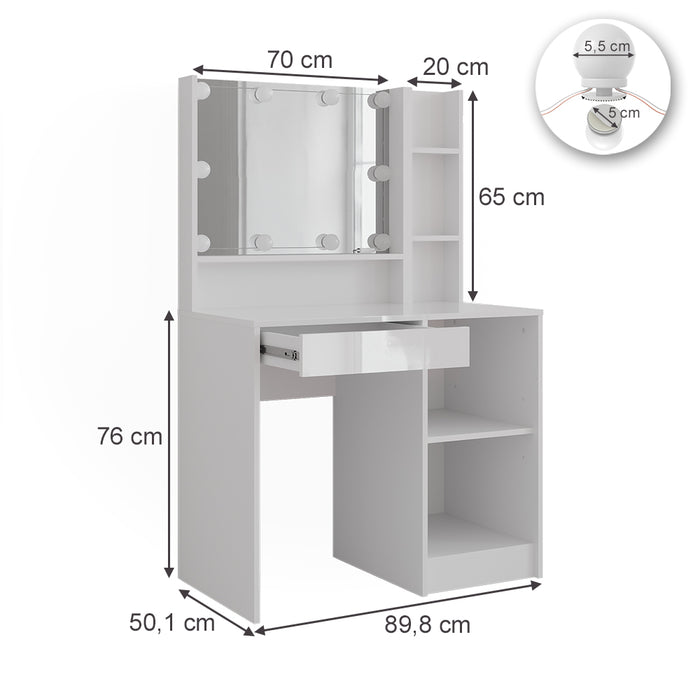 Vicco Tavolo da toeletta Bianco/bianco lucido 89.8 cm 7 parti