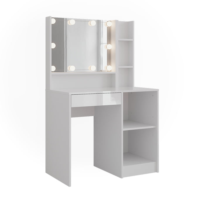 Vicco Tavolo da toeletta Bianco/bianco lucido 89.8 cm 7 parti