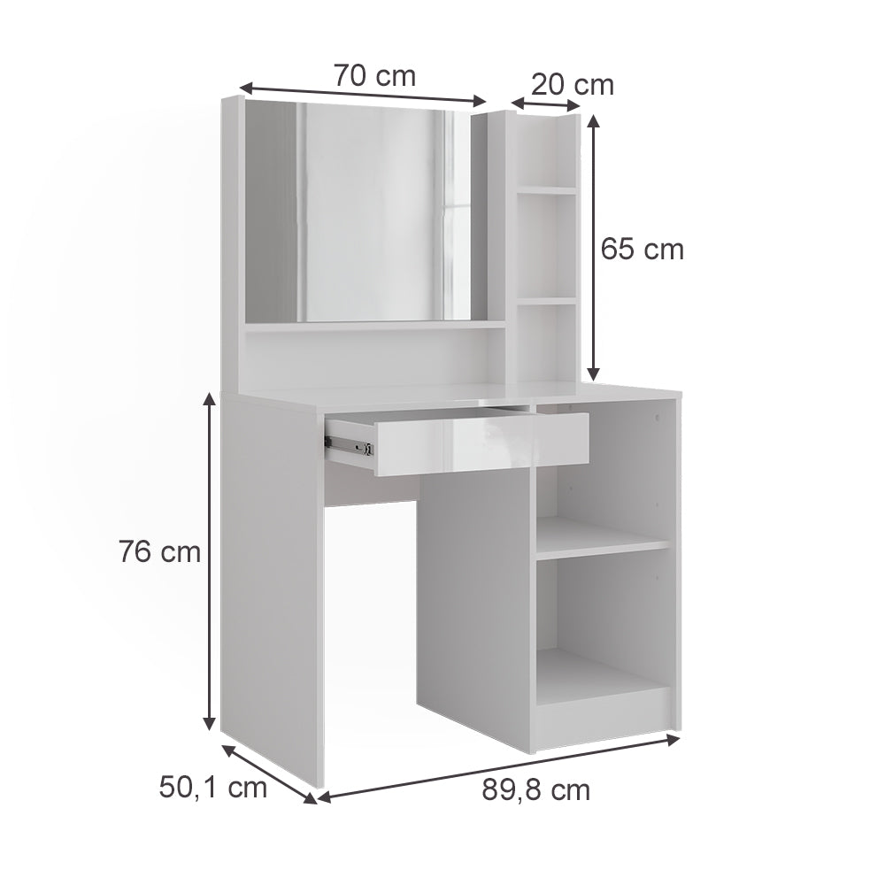 Vicco Tavolo da toeletta Bianco/bianco lucido 89.8 cm 3 parti