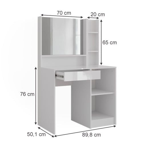 Vicco Tavolo da toeletta Bianco/bianco lucido 89.8 cm 3 parti
