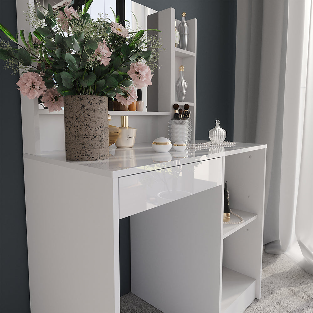 Vicco Tavolo da toeletta Bianco/bianco lucido 89.8 cm 3 parti