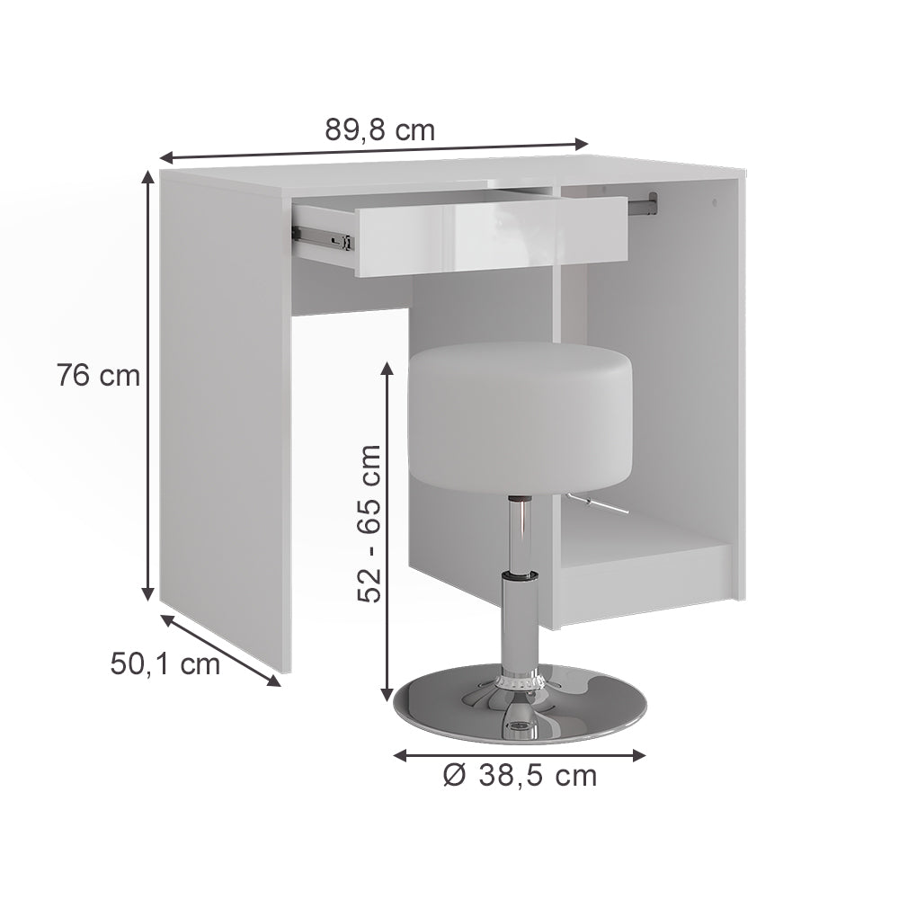 Vicco Tavolo da toeletta Bianco/bianco lucido 89.8 cm con sgabello