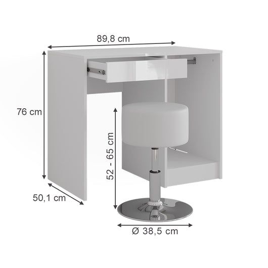 Vicco Tavolo da toeletta Bianco/bianco lucido 89.8 cm con sgabello