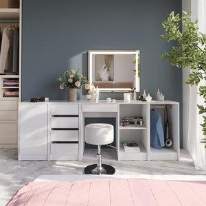 Vicco Tavolo da toeletta Bianco/bianco lucido 89.8 cm con sgabello