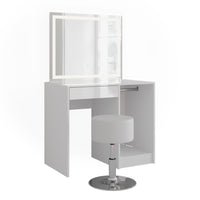 Vicco Tavolo da toeletta Bianco/bianco lucido 89.8 cm con specchio LED e sgabello