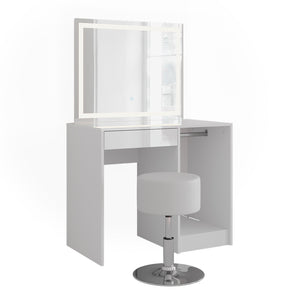 Vicco Tavolo da toeletta Bianco/bianco lucido 89.8 cm con specchio LED e sgabello