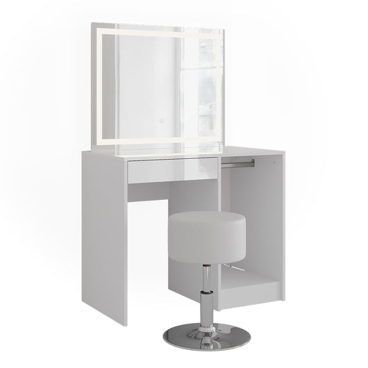 Vicco Tavolo da toeletta Bianco/bianco lucido 89.8 cm con specchio LED e sgabello