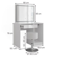 Vicco Tavolo da toeletta Bianco/bianco lucido 89.8 cm con specchio LED e sgabello