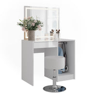 Vicco Tavolo da toeletta Bianco/bianco lucido 89.8 cm con specchio LED e sgabello