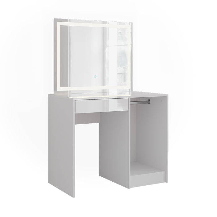 Vicco Tavolo da toeletta Bianco/bianco lucido 89.8 cm con specchio LED