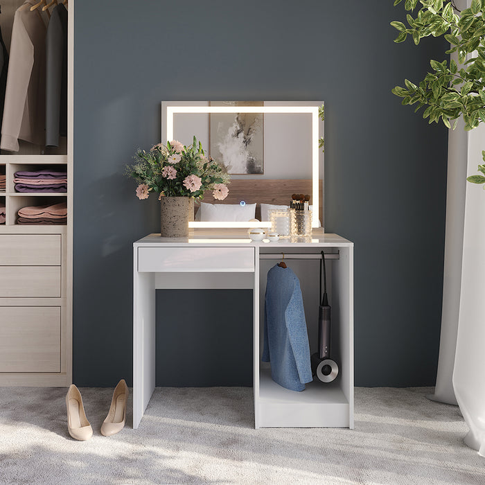 Vicco Tavolo da toeletta Bianco/bianco lucido 89.8 cm con specchio LED