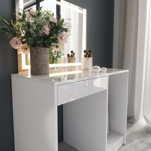 Vicco Tavolo da toeletta Bianco/bianco lucido 89.8 cm con specchio LED