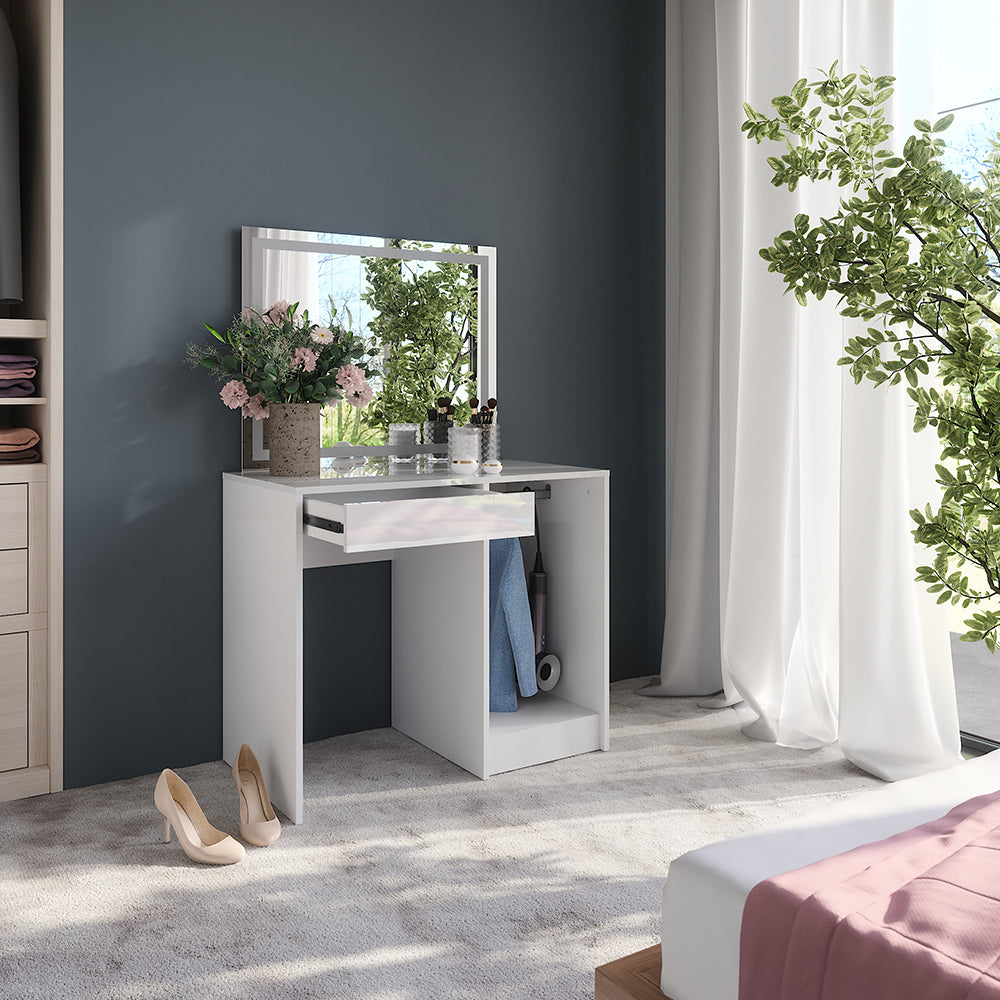 Vicco Tavolo da toeletta Bianco/bianco lucido 89.8 cm con specchio LED