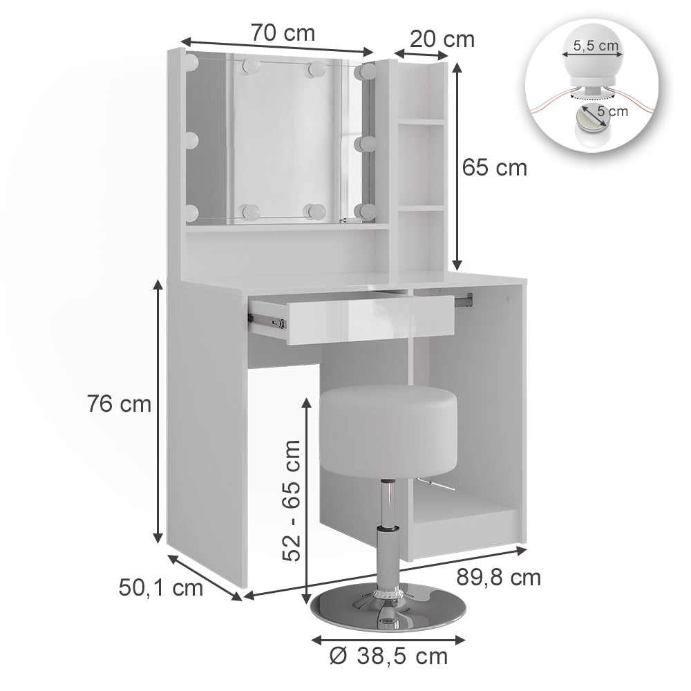 Vicco Tavolo da toeletta Bianco/bianco lucido 89.8 cm 5 parti