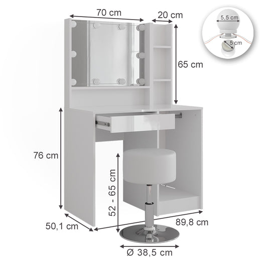 Vicco Tavolo da toeletta Bianco/bianco lucido 89.8 cm 5 parti